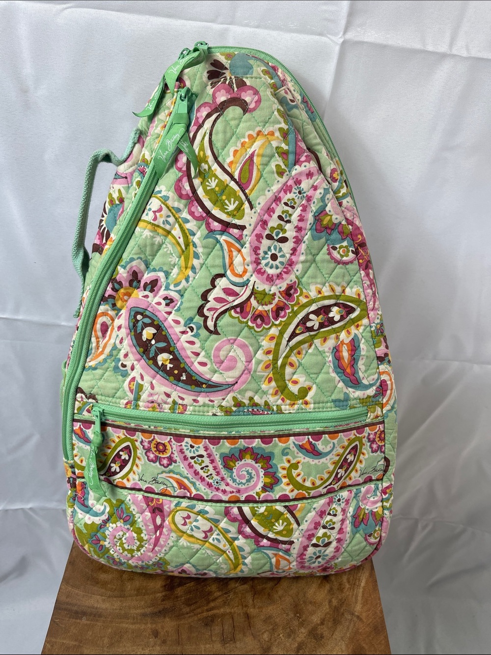 Vera Bradley Mint Paisley Quilted Sling Backpack Tennis/Pickle Ball Bag Like New